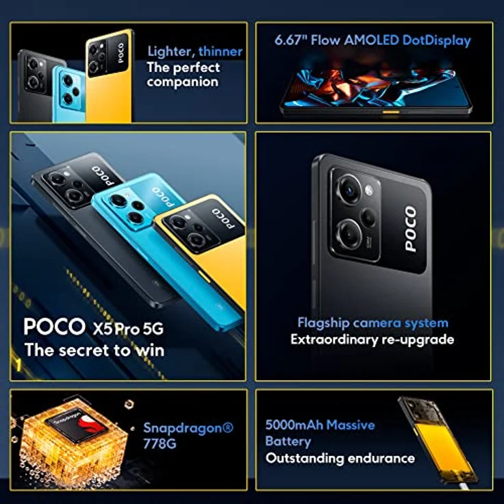 Xiaomi POCO X5 Pro 5G Smartphone+Kopfhörer, 6+128GB Handy ohne Vertrag, 6.67" 120Hz FHD + AMOLED DotDisplay, 108MP Hauptkamera, 5000mAh, 67W Turbo Charge, Yellow (DE Version++2 Jahre Garantie) – Bild 5