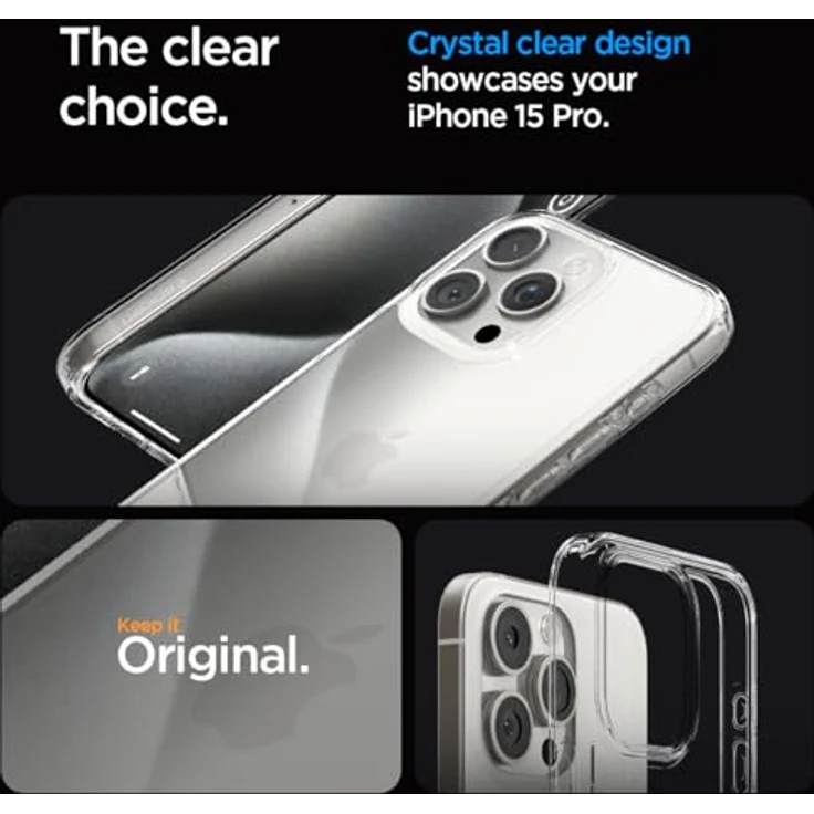 Spigen für iPhone 15 Pro Ultra Hybrid Hülle [Anti-Yellowing] Case Handyhülle Schutzhülle Cover Transparent Durchsichtig Dünn Slim -Crystal Clear – Bild 3
