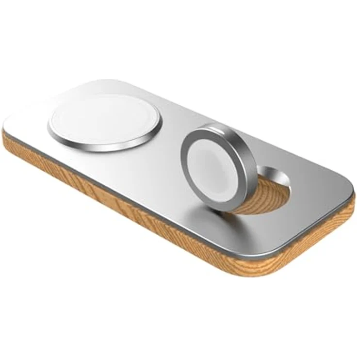 CubeNest Cubenest 2in1 Magnetisches kabelloses Ladegerät Kompatibel mit MagSafe Technologie - Schnellladefunktion Kompatibel mit Apple Watch 7-9 und Ultra 1-2, iPhone 12-15, AirPods 2/3/Pro, Qi-Geräte (Silver) – Bild 3