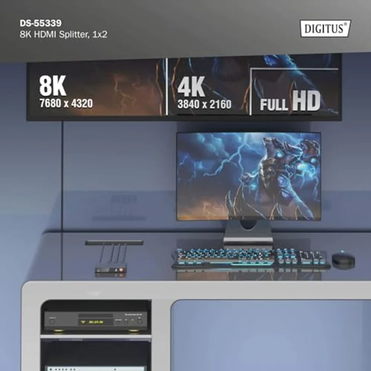DIGITUS DS-55339 HDMI Splitter 1x2 – UHD 8K/60 Hz – HDR, Deep Color, EDID-Umschalter – Toslink, Stereo (3,5 mm) – Bild 4