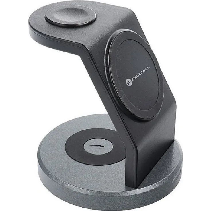 Forcell Solid Mag 3in1, Drahtloses Ladegerät 15W mit MagSafe Unterstützung für iPhone, Apple Watch und AirPods, mattschwarz