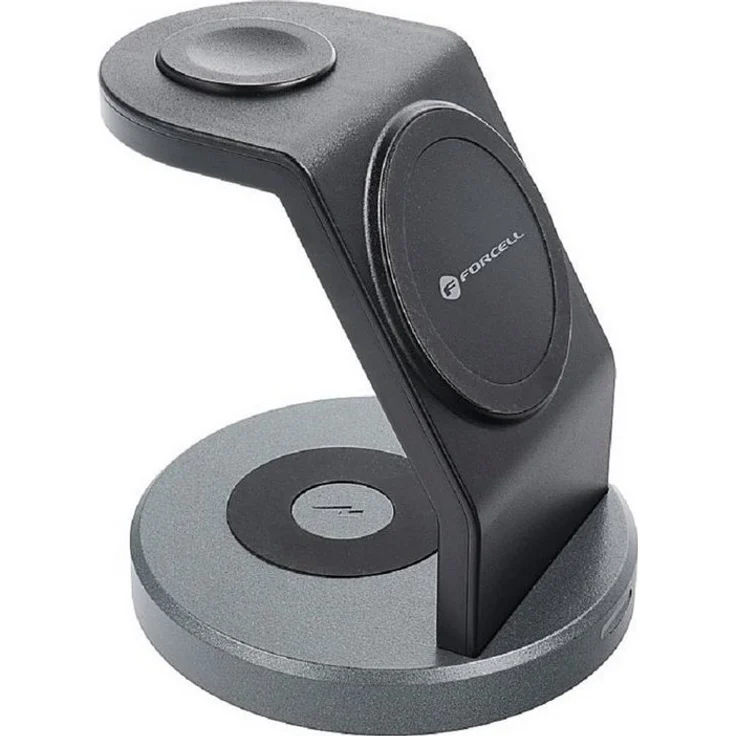Forcell Solid Mag 3in1, Drahtloses Ladegerät 15W mit MagSafe Unterstützung für iPhone, Apple Watch und AirPods, mattschwarz