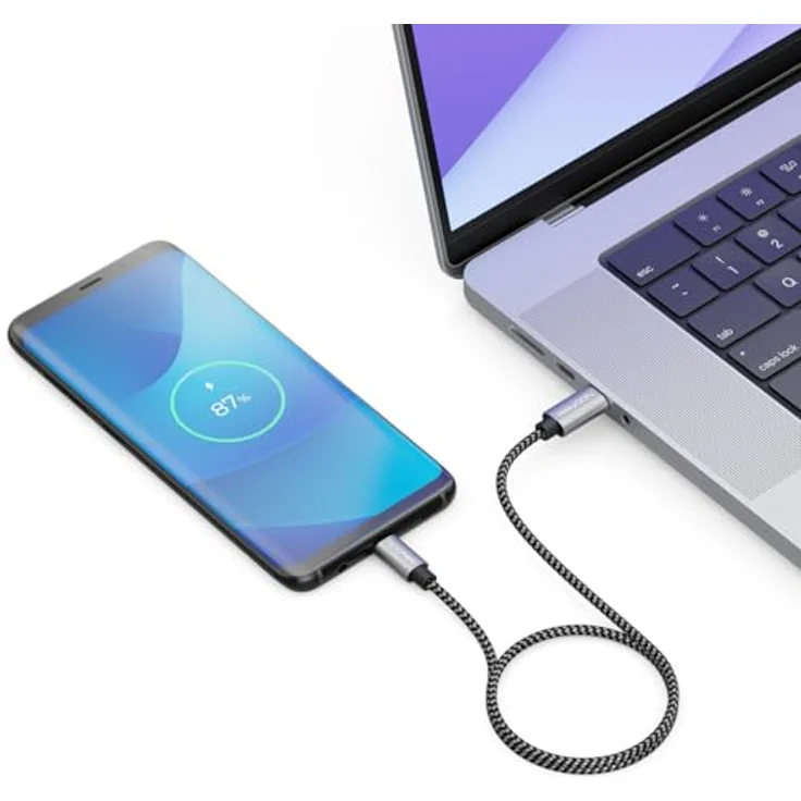 deleyCON 0,30m USB C auf Micro USB Kabel Adapter 30cm Kurz - Schwarz - Schnellladefunktion, Datenübertragung bis zu 480Mbps, Aluminiumgehäuse – Bild 4