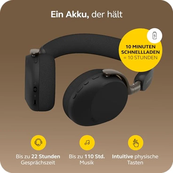 Jabra Evolve3 75, On-Ear Bluetooth Headset mit KI-Sprachanruf, erweiterter aktiver Geräuschunterdrückung, 22h Akku, MS Teams zertifiziert, Schwarz – Bild 5