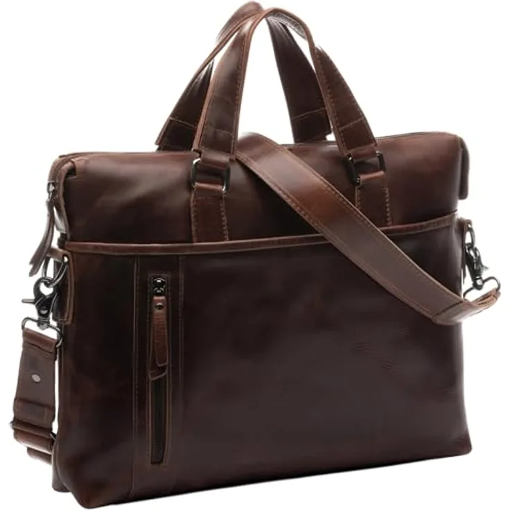 SID & VAIN große Laptoptasche London aus echt Leder - 15.4 Zoll Business-Tasche mit abnehmbarem Schultergurt - Ledertasche Herren Damen braun