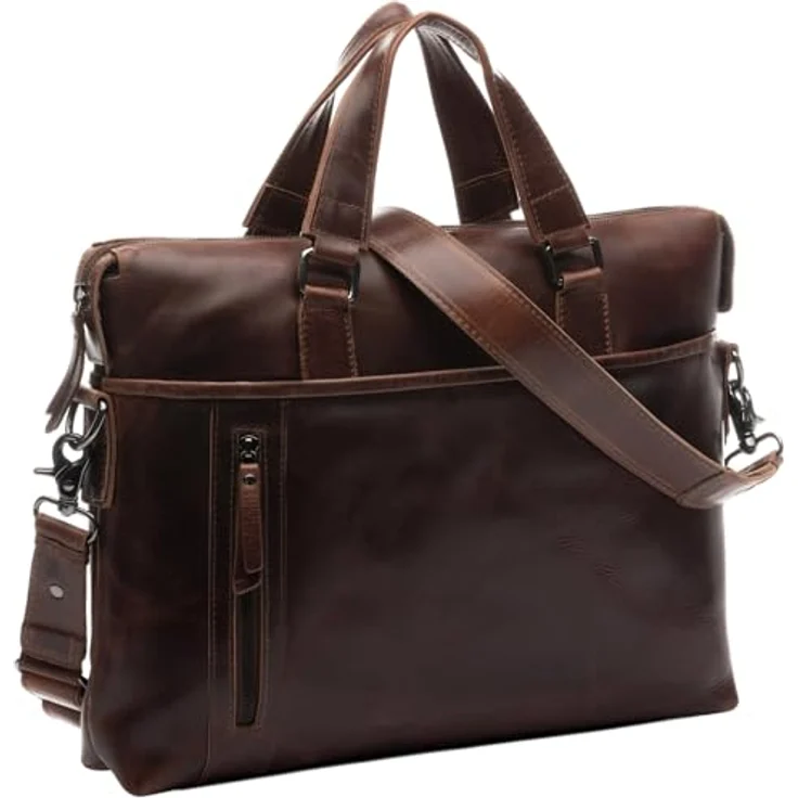 SID & VAIN große Laptoptasche London aus echt Leder - 15.4 Zoll Business-Tasche mit abnehmbarem Schultergurt - Ledertasche Herren Damen braun – Bild 1