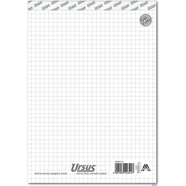 Ursus - Ludwig Bähr Notizblock A5, kariert, 60g/qm, 48 Blatt, mit bedrucktem Papierfälzel und perforiert