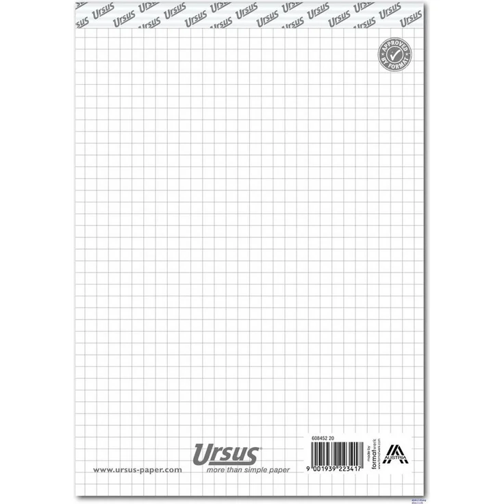 Ursus - Ludwig Bähr Notizblock A5, kariert, 60g/qm, 48 Blatt, mit bedrucktem Papierfälzel und perforiert