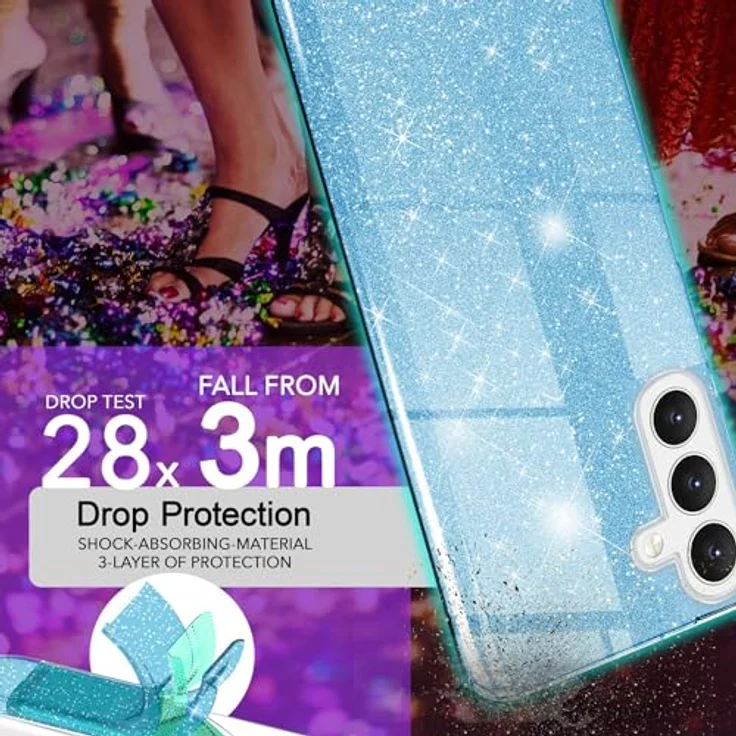 NALIA Stabile Glitzerhülle für Samsung Galaxy S24, Glänzende Hybrid Schutzhülle in Blau, Stoßfest und mit Anti-Kratz Schutzrand – Bild 2