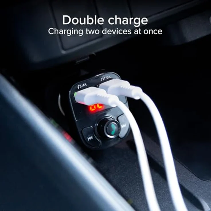 SBS TECARFM2USB KFZ Ladegerät mit FM-Transmitter, 15 W, kabelloses Aufladen, Schwarz – Bild 5