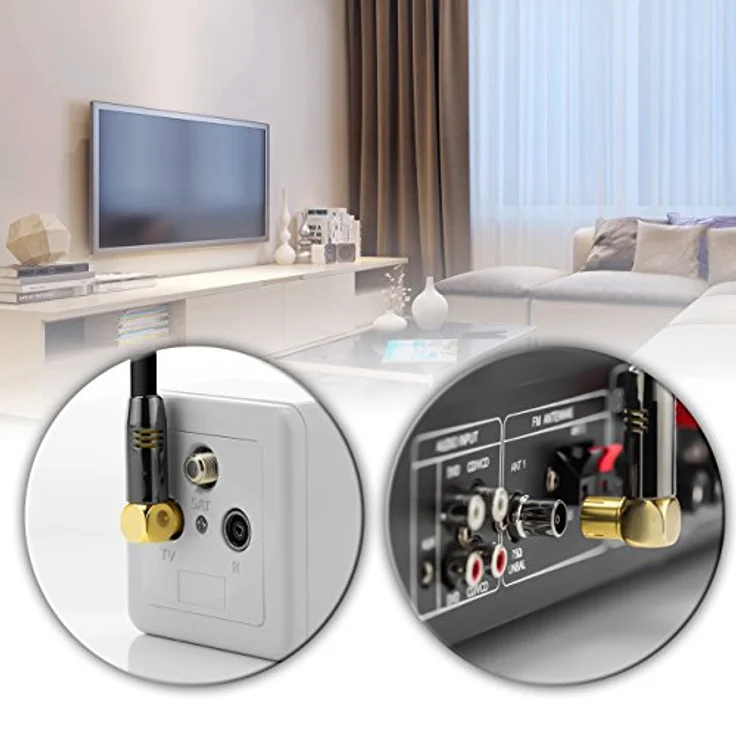 deleyCON 1,5m TV Antennenkabel PREMIUM HDTV Full HD - 2x gewinkelt - Koaxialkabel - TV-Stecker (90° Grad) zu TV-Buchse (90° Grad) - Schwarz - METALL – Bild 7