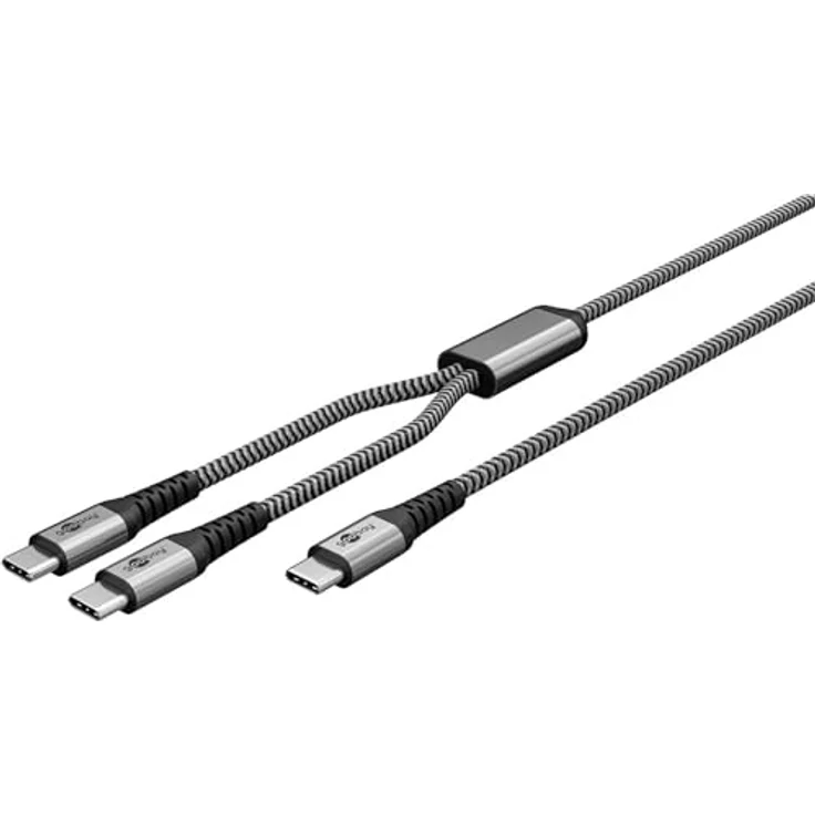 Goobay USB-C-Textilkabel 60 W Power Delivery, 1,5 m, schwarz-grau, Y-Verzweigung für gleichzeitiges Laden und Datenübertragung – Bild 2