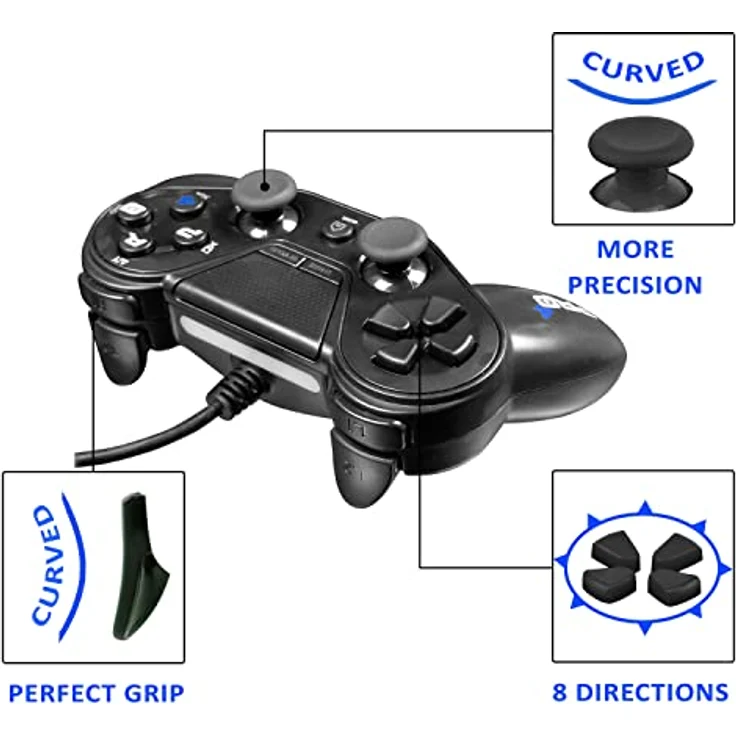 Subsonic Pro4 Wired Controller für Playstation 4 - PS4 Slim - PS4 Pro - Playstation 3 - PS3 Slim - schwarz – Bild 4