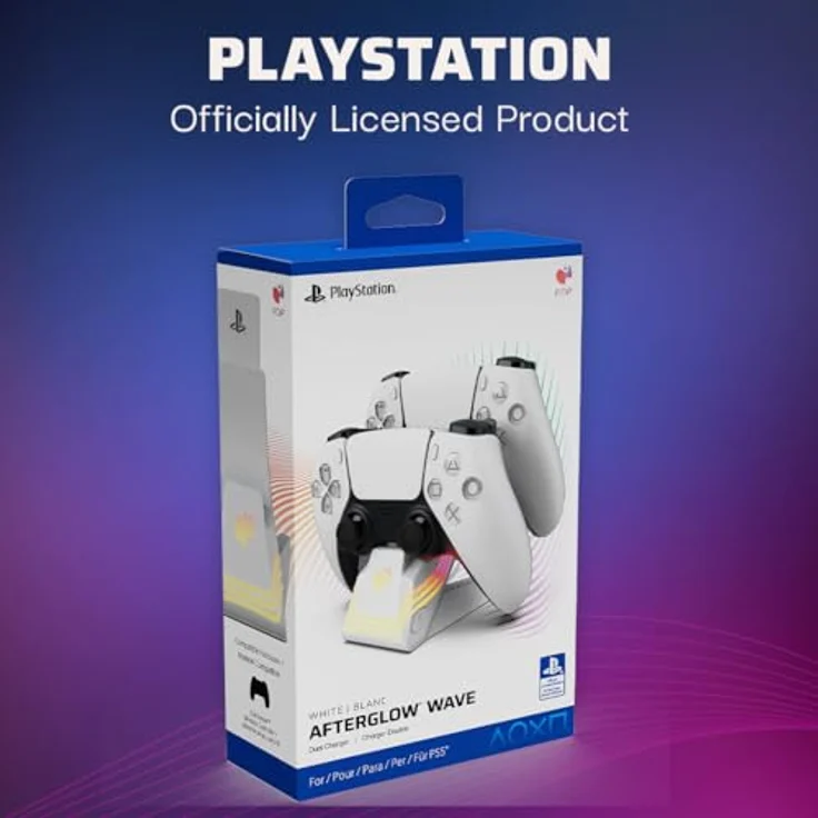 PDP LLC PlayStation 5 White Afterglow™ Wave Dual Charger, Ladestation mit RGB-Beleuchtung und App-Steuerung, Weiß – Bild 5