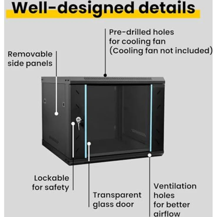 vidaXL Netzwerkschrank, Stahl mit Speicher, Schwarz, 60 x 60 x 50 cm – Bild 4