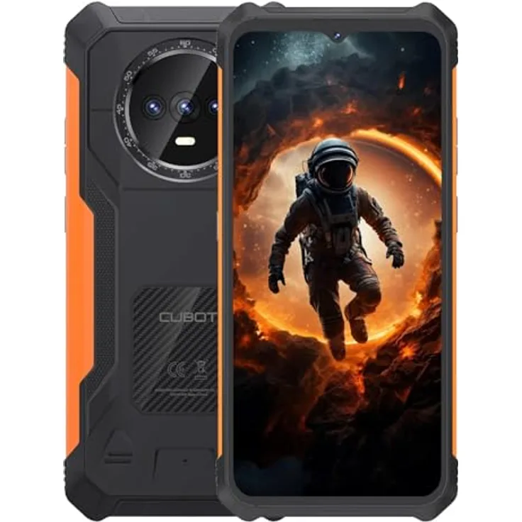 Cubot Kingkong ES, 6,56-Zoll-HD+-Smartphone, 16 GB + 10 GB RAM, 128 GB ROM, 48-MP-Dreifachkamera, 5100-mAh-Akku, Android 14, OctaCore, Schwarz + Orange