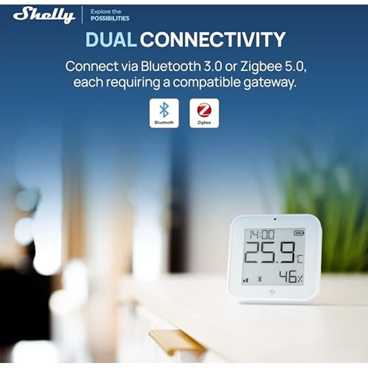 SHELLY BLU H&T Display ZB, Temperatur-/Luftfeuchtigkeitssensor mit E-Paper-Display, weiß, Zigbee 3.0 und Bluetooth 5.0 – Bild 3