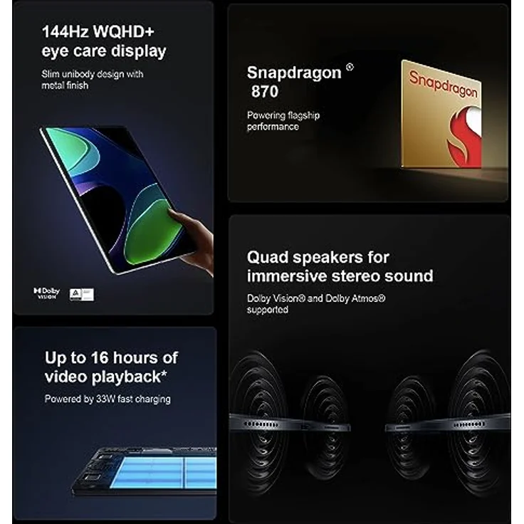 Xiaomi Pad 6 Tablet 11 Inch 6GB+128GB Resolution 2880 * 1800, 144hz Display, Battery 8840mAh, WiFi, Gold – Bild 2