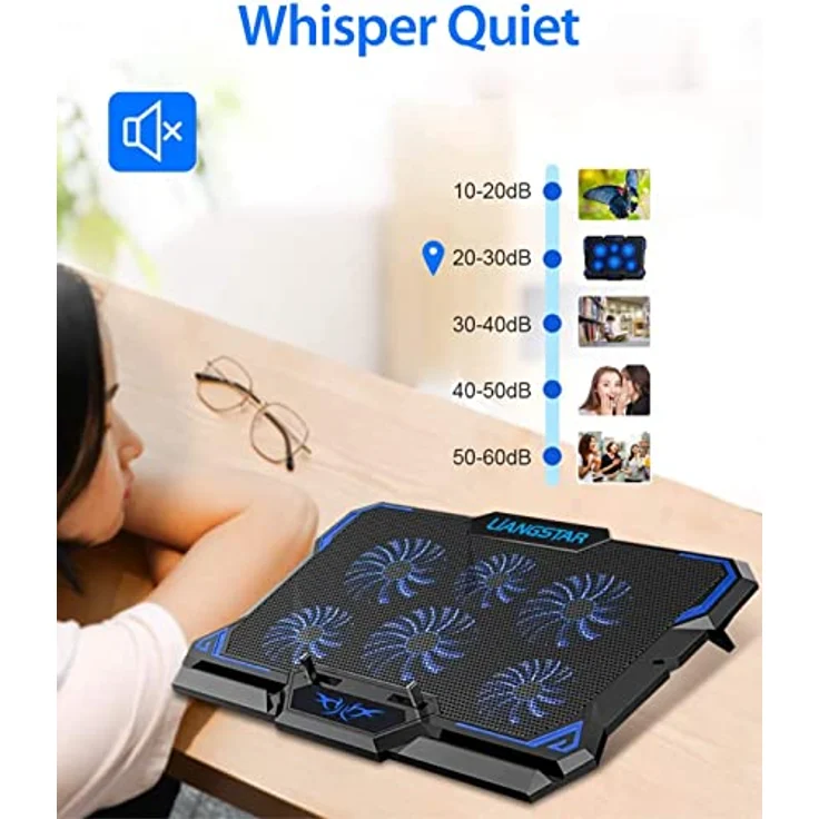 LIANGSTAR Laptop Kühler | Laptop Kühlpads für 12-17 Zoll Notebook | 6 Lüfter mit LEDs | 2200 RPM | Geräuscharme Kühlung | 2 USB Ports | 3 Höheneinstellungen | Cooling Pad Cooler Ständer – Bild 2