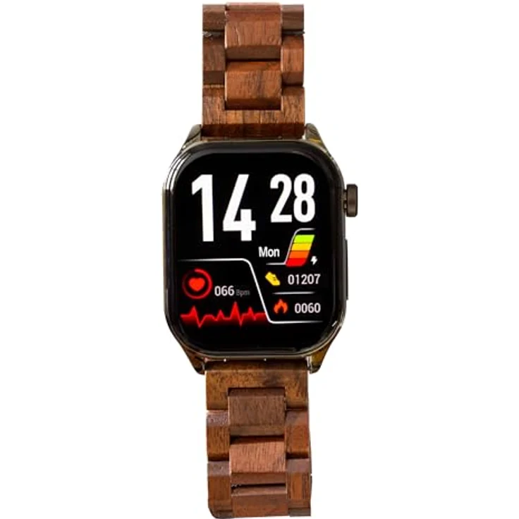 Knauermann PRO 3 (2024) Schwarz - Gesundheitsuhr Smartwatch mit Telefoniefunktion - EKG + HRV und SOS Funktion - AMOLED Display- BT Bluetooth - Schlafapnoe - Echtholzband Dunkelbraun, 14-24 – Bild 2