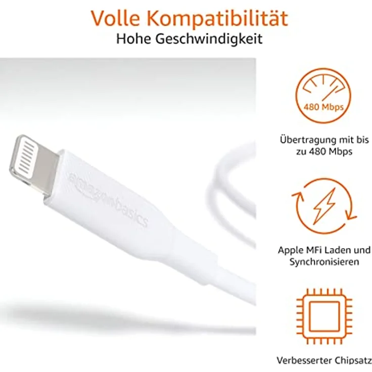 AmazonBasics - USB-C-auf-Lightning-Kabel, MFi-zertifiziertes Ladekabel für iPhone 11-11 Pro-11 Pro max-X-XS-XR-XS Max - 8-8 Plus, für Typ-C Ladegeräte, Unterstützt Power Delivery, Weiß, 1,82 m – Bild 4