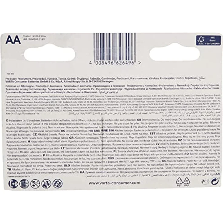 Varta BV-8 AA Single-use Battery Alkali - Haushaltsbatterien (Single-use Battery, AA, Alkali, 8 Stück(e), Blau, Gelb, Zylindrische) – Bild 2