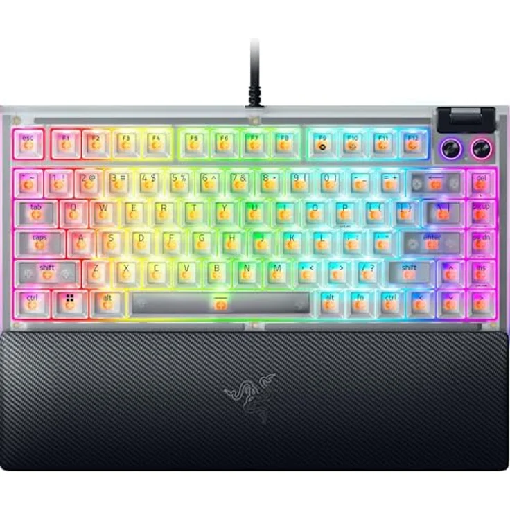 Razer BlackWidow V4 75% Phantom White, Hot-swap-fähige mechanische Gaming-Tastatur mit Orange Tactile Switches, RGB, Medienrolle und 2 Medientasten, US Layout – Bild 1