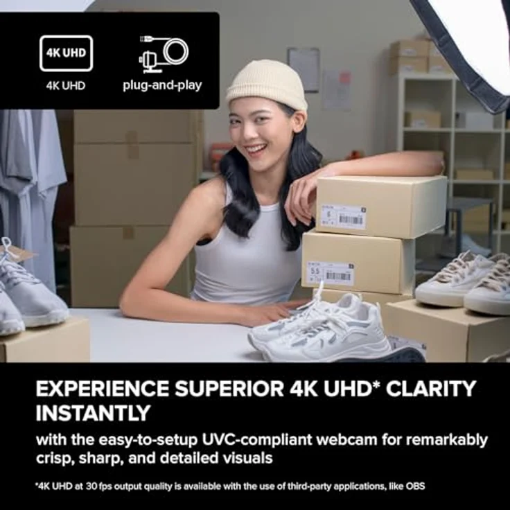 Creative Live! Cam 4K UHD, Plug-and-Play Webcam mit Gegenlichtkompensation, 95° Weitwinkel, integrierten Mikrofonen und manuellem Fokus – Bild 2