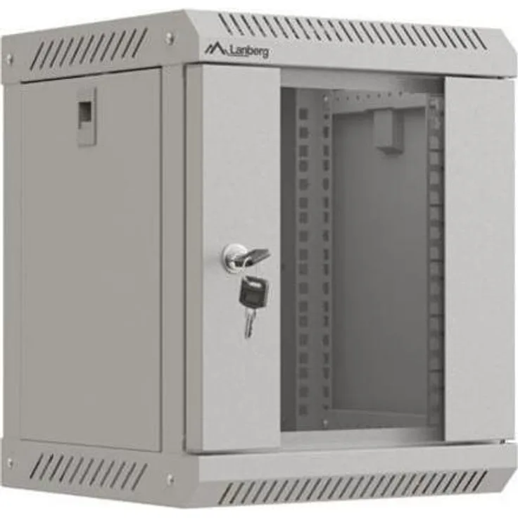 Lanberg WF11-3306-10S, Wandmontierter Rack-Schrank mit 6U Kapazität, gehärteten Glastüren und verbessertem Kabelmanagement, Grau