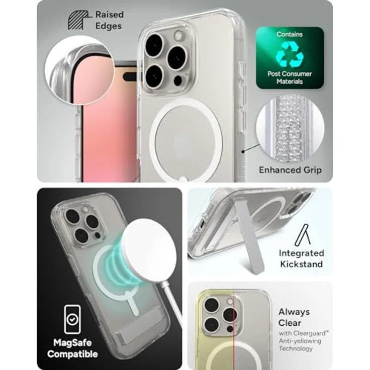 ZAGG Crystal Palace Snap KS Graphen-Verstärkte Hülle für iPhone 16 Pro [6.3-Inch] mit integrated Standfuß, MagSafe-kompatibel, Transparent – Bild 5