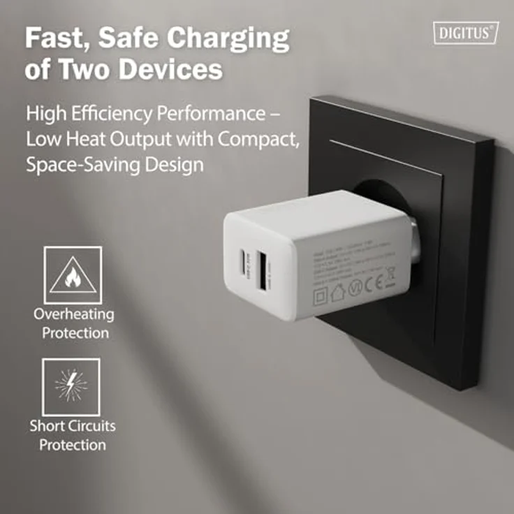 DIGITUS USB GaN Charger 30W, 1x USB-C, 1x USB-A, kompakt, bis zu 30W Leistung für Smartphones und Tablets – Bild 9