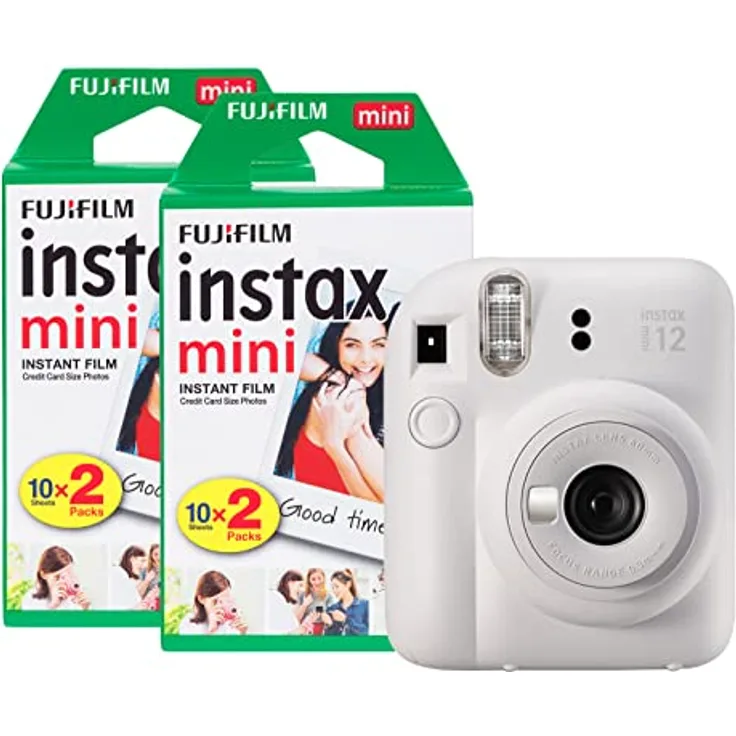 Fujifilm Instax Mini 12, Sofortbildkamera mit 40 Aufnahmen, automatische Belichtungssteuerung, Tonweiß
