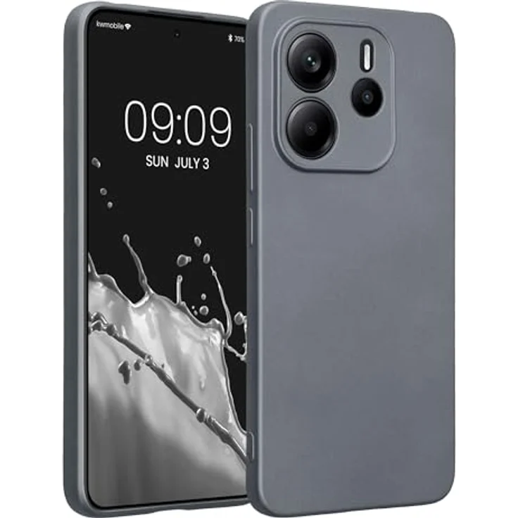 kwmobile Handyhülle für Xiaomi Redmi Note 14 4G - weiche Silikon Case in metallic grau, rutschfest und reißfest, präzise Ausschnitte für Kamera – Bild 1