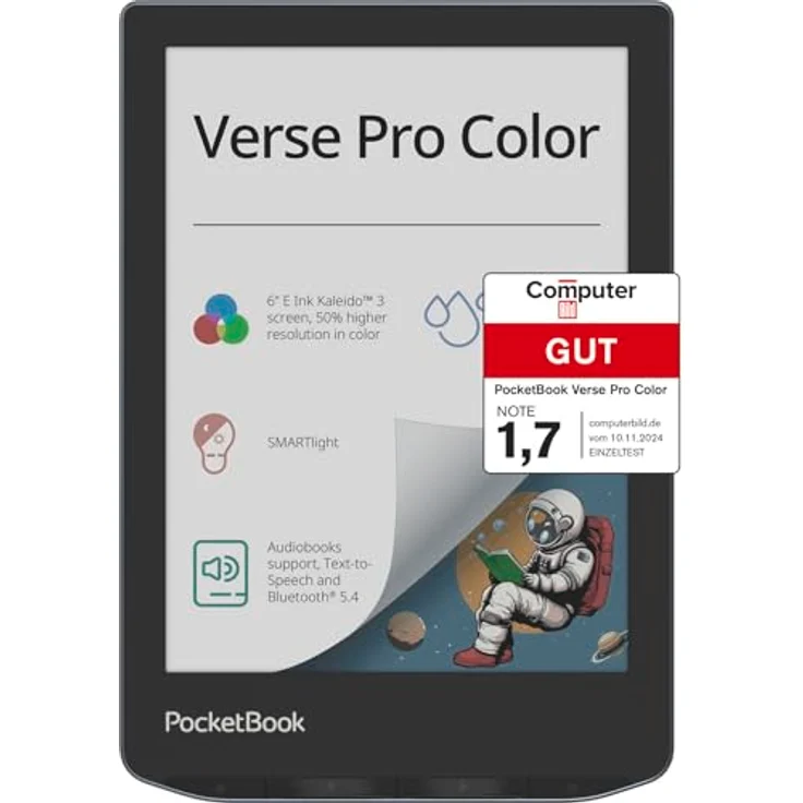 PocketBook Verse Pro Color, E-Book-Reader mit 6 Zoll E Ink Kaleido 3 Bildschirm, Bluetooth, IPX8 Wasserschutz und Shell Cover in Schwarz – Bild 1