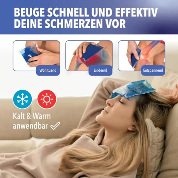 IEA Medical Kalt Warm Kompressen, 3er Set, wiederverwendbare Gel-Kühlkissen, 13x14 cm, für Prellungen und Schmerzen, Blau – Bild 2