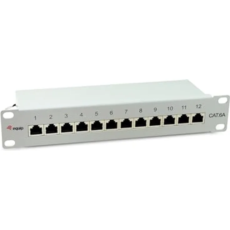 Equip 326523 12-Port Cat.6A geschirmtes Patchpanel, 10", Lichtgrau, bis zu 500 MHz, 10GBase-T, 1HE