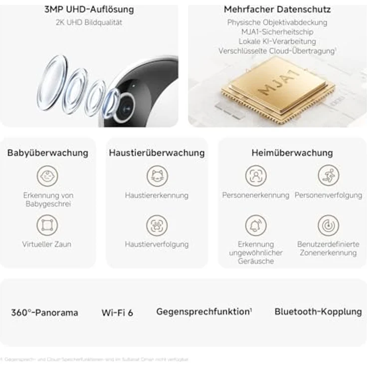 XIAOMI Smart Camera C302, 3MP 2K Überwachungskamera mit 360° Schwenkfunktion, Infrarot-Nachtsicht und Zweiwege-Sprachanruf – Bild 3