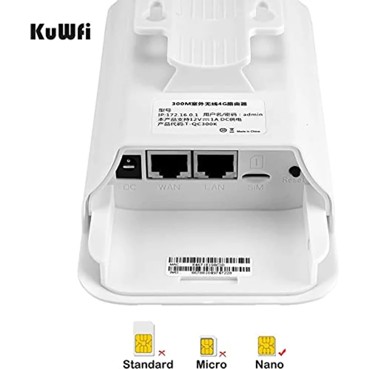 KuWFi 4G SIM Router, KuWFi 300 Mbps 4G LTE CPE Router mit POE Adapter Outdoor LTE Router CAT4 mit SIM Card Slot Wasserdicht WiFi Router für IP Kamera/Outside WiFi Coverage – Bild 4