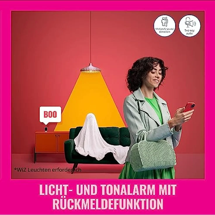 WiZ Sicherheitskamera für den Innenbereich, Bewegungs- und Geräuscherkennung, Vollduplex-Audio, Nachtsicht, smarte Steuerung per App und über WLAN, weiß – Bild 3