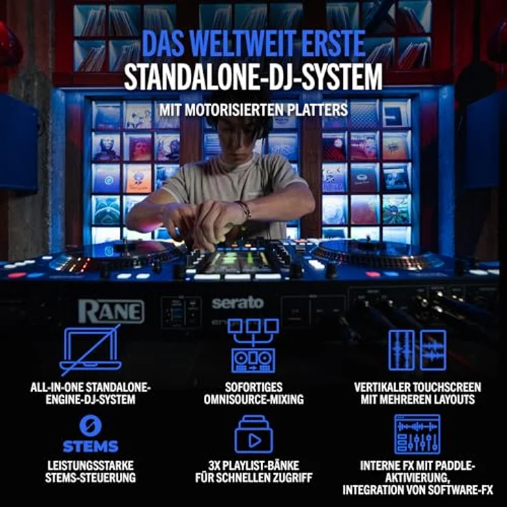 Rane System One, 2-Deck Standalone DJ-Controller mit Wi-Fi Streaming, 7" Touch-Display und motorisierten Plattentellern – Bild 3