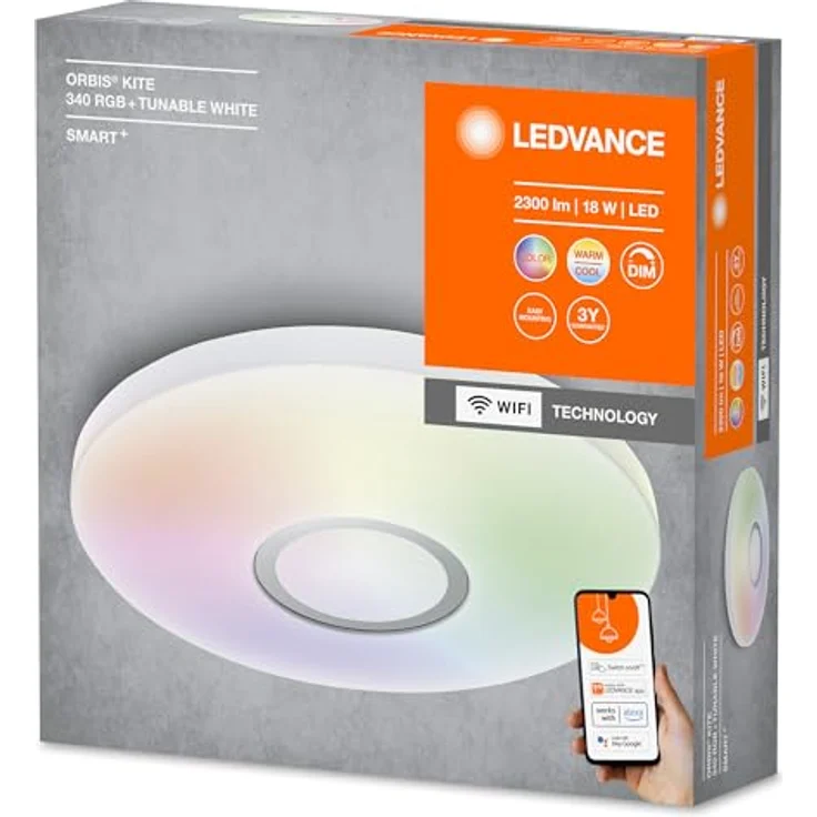 LEDVANCE SMART+ ORBIS KITE RGBW Smarte LED Wand-und Deckenleuchte für Innen mit WiFi Technologie, Lichtfarbe änderbar (3000K-6500K), RGB Farben änderbar, Weiss, 340mm, Kompatibel mit Google und Alexa – Bild 10