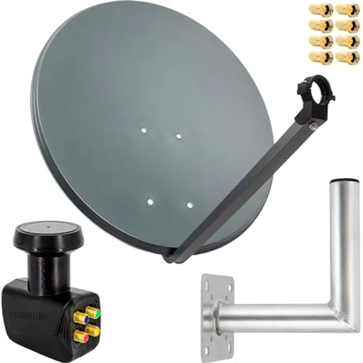 Digital SAT Anlage 80cm Stahl Antenne Schüssel Spiegel Quad LNB Wandhalter 4K – Bild 2