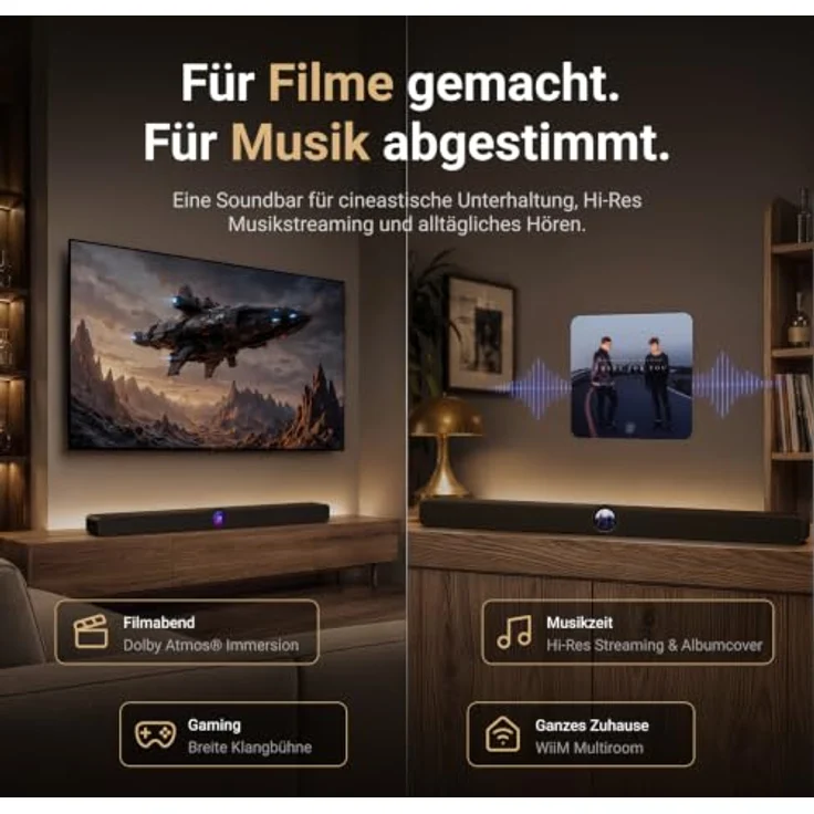 WiiM Sound Bar, Multiroom Soundbar mit 135 W, Dolby Atmos, Touchdisplay und Sprachsteuerung, Schwarz Matt – Bild 6