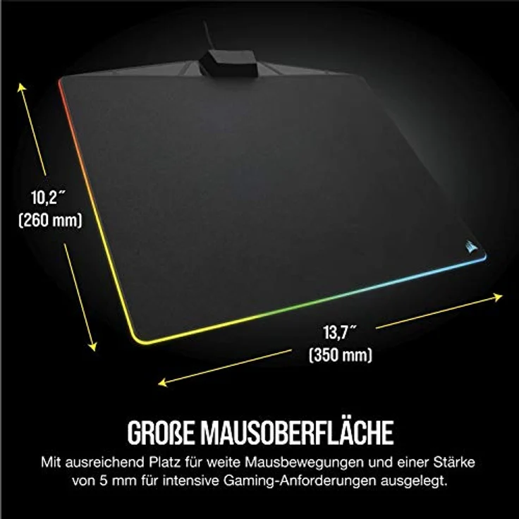 Corsair MM800 Polaris RGB Gaming Mauspad (Medium, RGB 15 Zonen Beleuchtung, Harte Oberfläche) schwarz – Bild 3