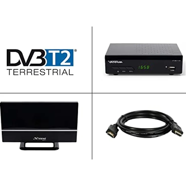 Sky Vision VT-92 DVB-T/T2 Reciever, Empfang Aller freien SD und HD DVB-T2 Sender, Digital, Full-HD 1080p, HDMI, SCART, Mediaplayer, USB 2.0, 2m HDMI Kabel, aktive DVB-T2 Zimmerantenne, Schwarz – Bild 4