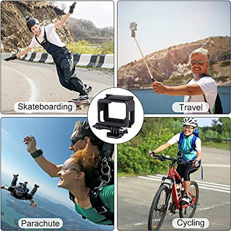 QIMEI-SHOP Gehäuse Rahmen für GoPro Hero 7/6/5/(2018) Black, robustes Schutzgehäuse mit präzisen Ausschnitten und Montagezubehör, schwarz – Bild 5