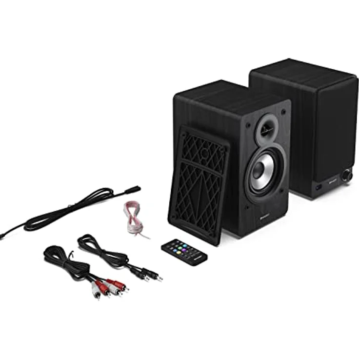 SHARP CP-SS30 2-Wege-Lautsprecher aktiv, 60 Watt (2x30 W) Holzgehäuse (Bluetooth 5.0, USB, Optisch, AUX, Cinch), Bass- und Höheneinstellung, abnehmbare Gitter, Fernbedienung, schwarz – Bild 4