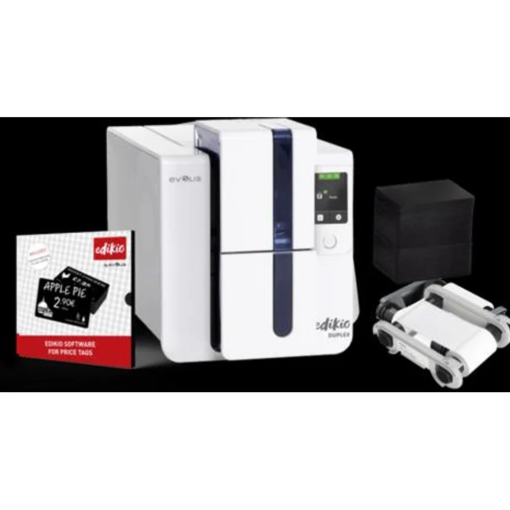 Evolis Edikio Duplex Price Tag Drucker, beidseitiger Etikettendrucker mit 300 dpi, USB & Ethernet, inkl. Design-Software und Zubehör, 600 Karten/Stunde
