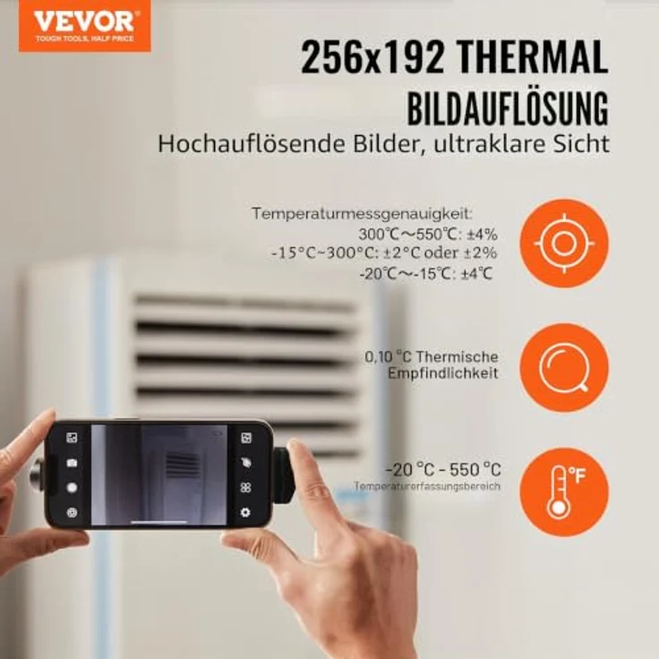VEVOR Wärmebildkamera für Android und IOS, kabellose Infrarot-Wärmebildkamera mit 256 x 192 IR-Auflösung, WLAN, PIP-Modus und 25 Hz Bildwiederholfrequenz – Bild 2