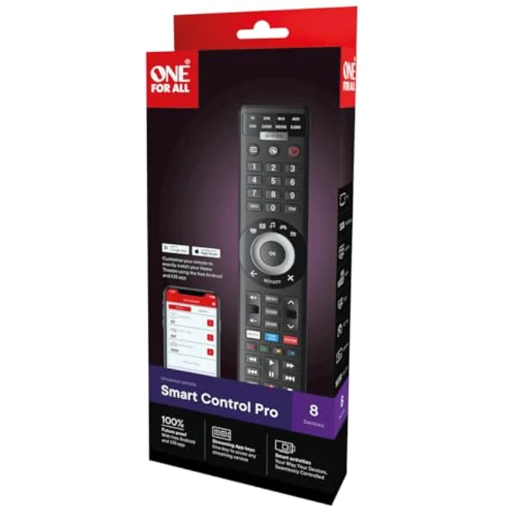 One For All Smart Control Pro 8 Fernbedienung (URC7981), 8-in-1 Steuerung mit Lernfunktion und kostenloser OFA Advanced App – Bild 3